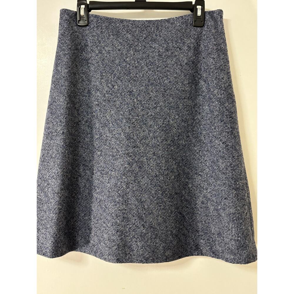 Brooks Brothers Wool Blend Herringbone A-Line Skirt Blue White Size 10 Career